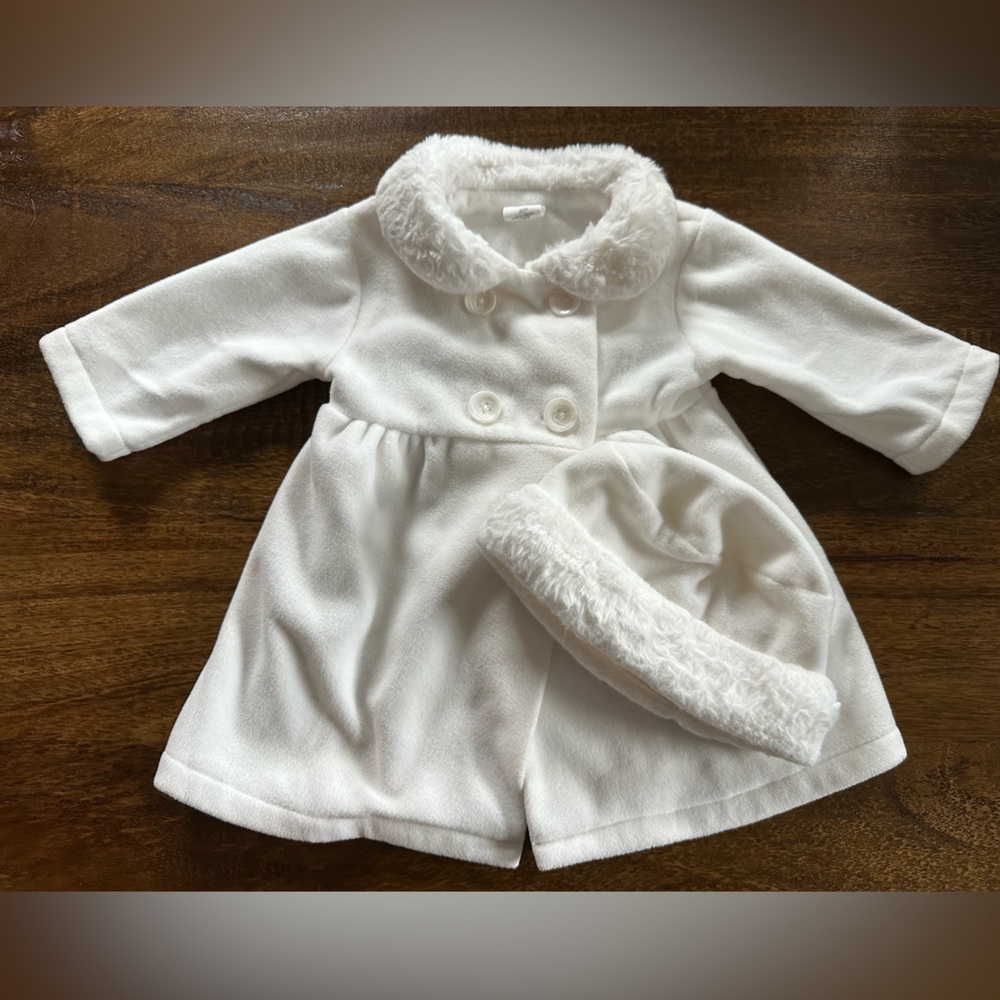 Starting Out Fluffy White Baby Coat and Hat Set